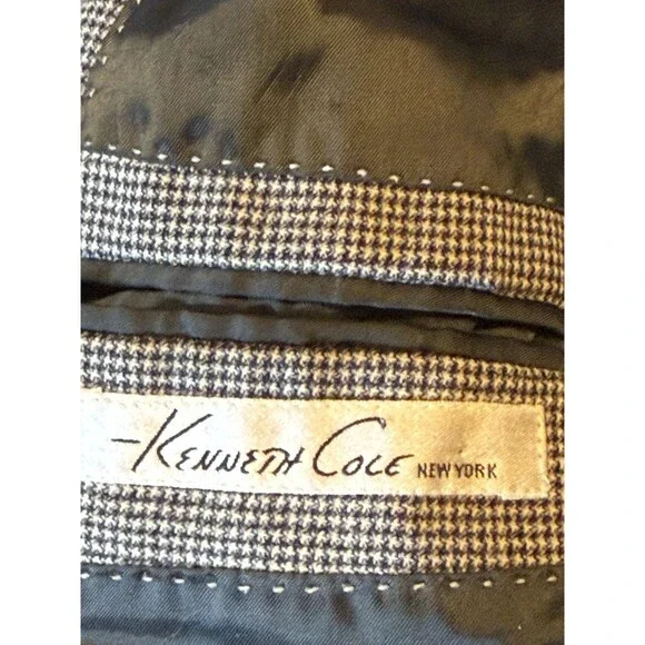 Kenneth Cole Men’s Suit Coat 48 Regular 100% Wool Houndstooth - Picture 3 of 6